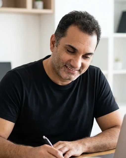 Yunus Amaç, masasında not alırken